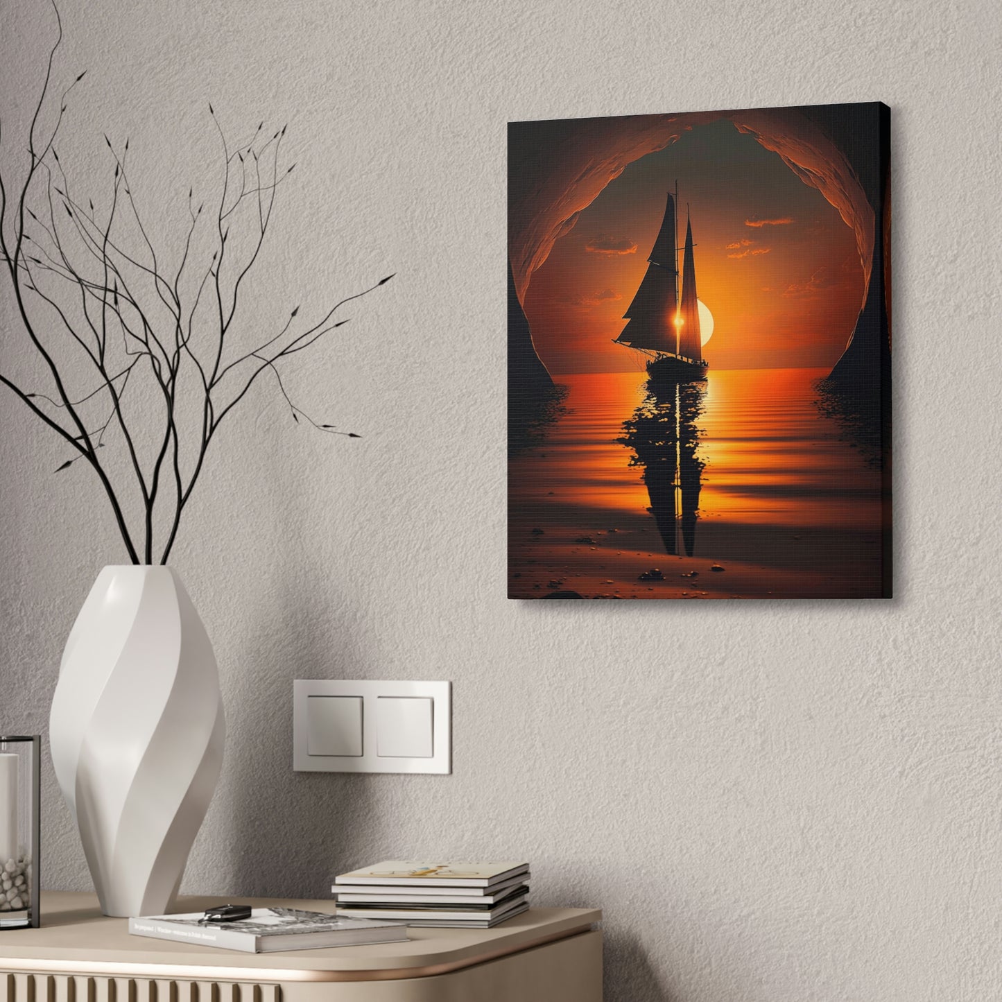 Sail Boat at Sunset on Canvas Stretched, 1.5''