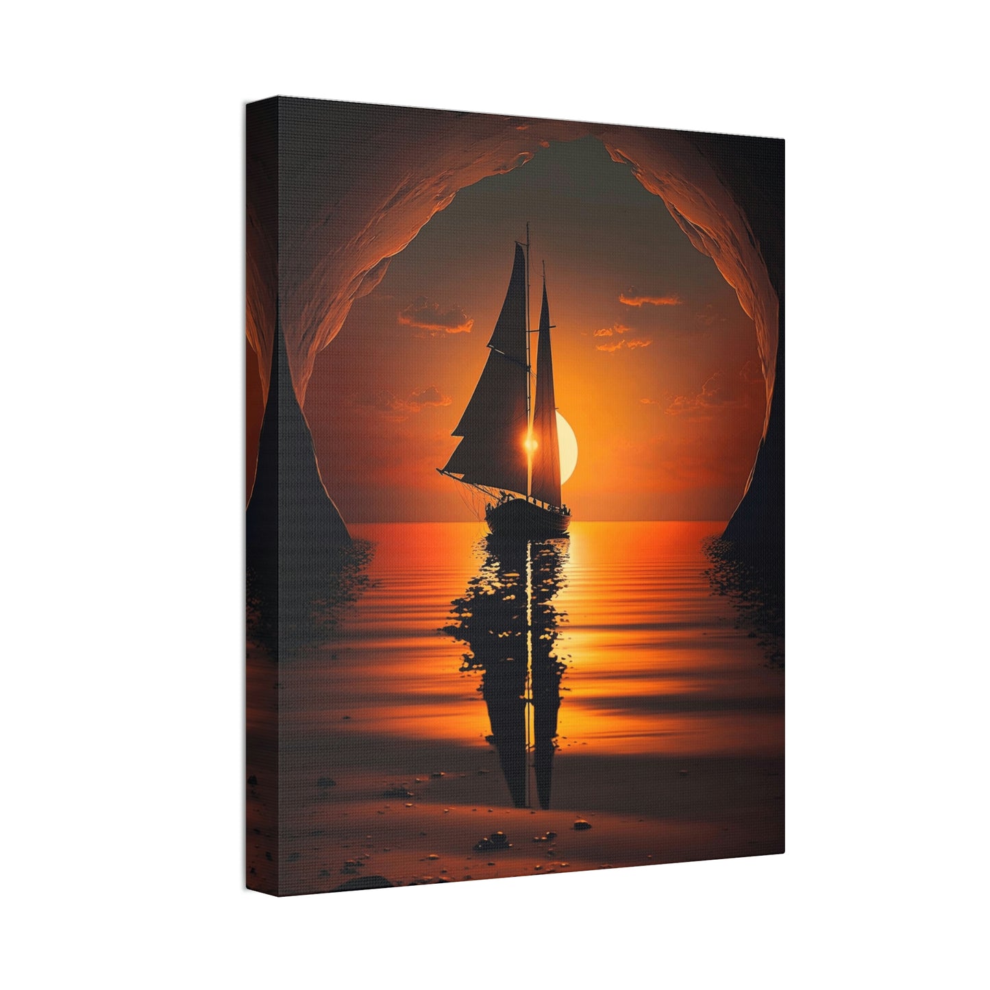 Sail Boat at Sunset on Canvas Stretched, 1.5''