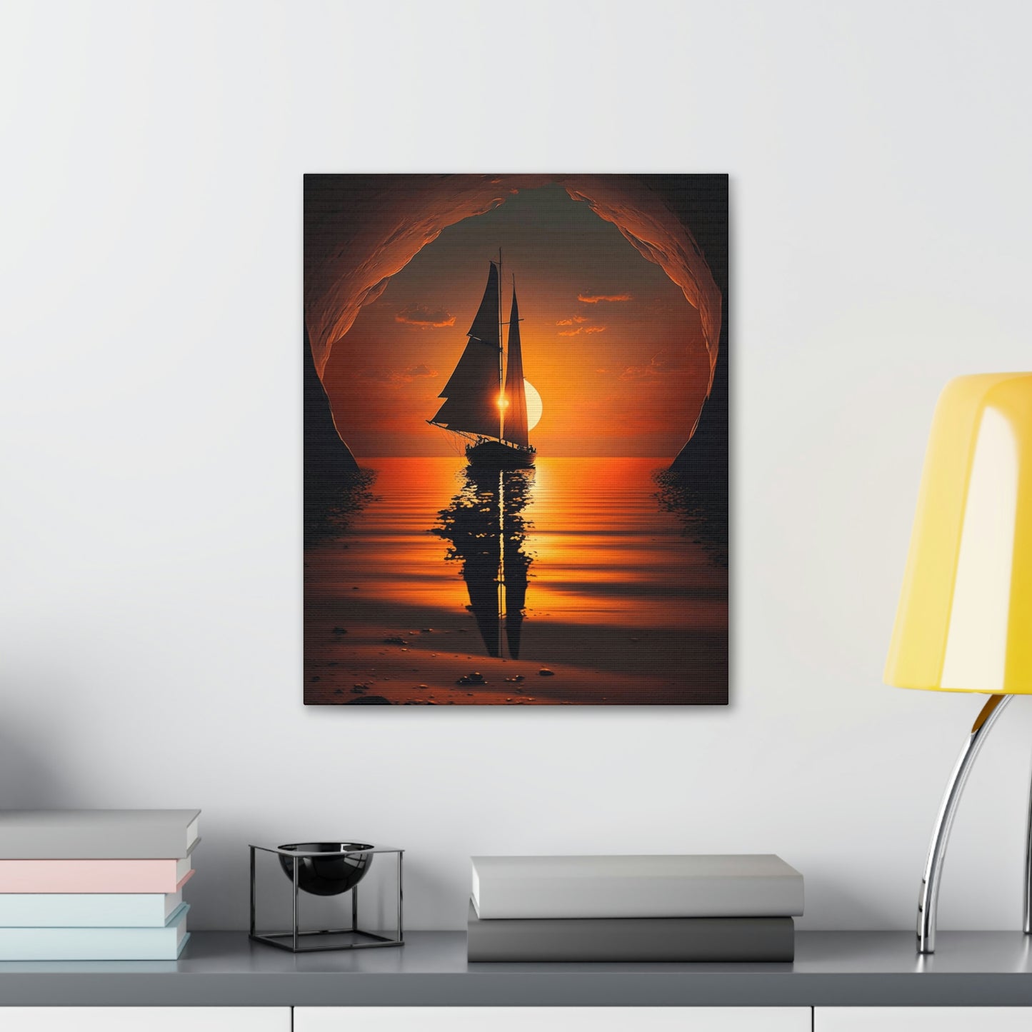 Sail Boat at Sunset on Canvas Stretched, 1.5''