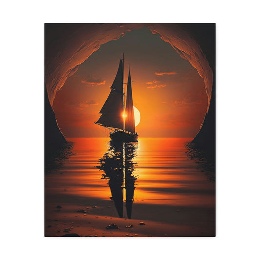 Sail Boat at Sunset on Canvas Stretched, 1.5''